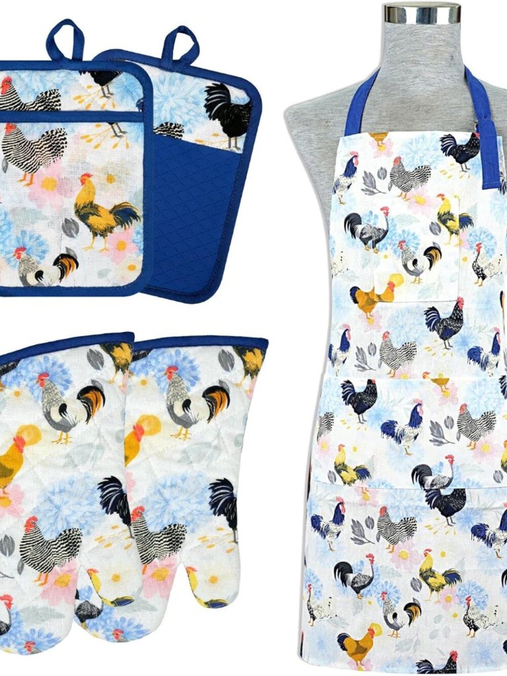 Oven Mitts and Pot Holders with Chef Apron,Kitchen Set of 5